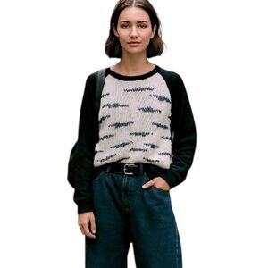 Scotch & Soda Alpaca Blend Sweater Medium Knit Crew Neck Abstract Black Cream